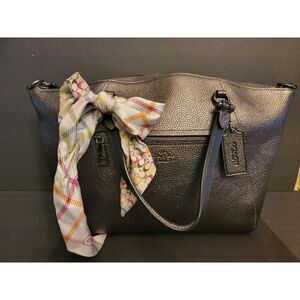 Stylish Coach Bag in Shimmering Silver W/Sleek Design w/Coach Bow & Charm